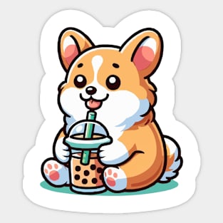 cute corgi drink boba Sticker